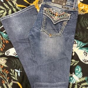 Miss Me Boot Cut Jeans with Colorful Embellishments 28